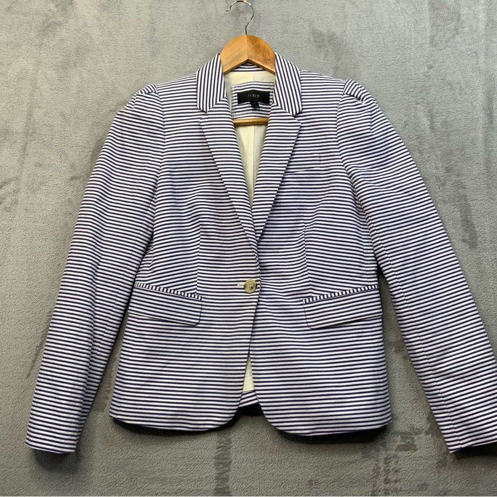 J. Crew Navy & White Striped Single-Button Blazer